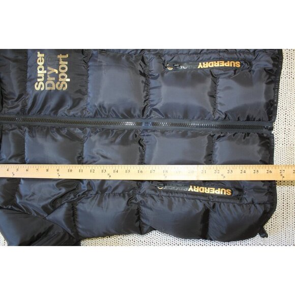 Superdry Unisex Gym Tech Gold Puffa Black Jacket Small Full Zip Pockets Winter - Picture 4 of 10